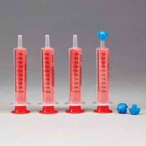 Health Care Logistics by Comar Oral Dispensers with Tip Caps, 10mL - Clear, Red Plungers Health Care Logistics by Comar Oral Dispensers with Tip Caps, 10mL - Clear, Red Plungers