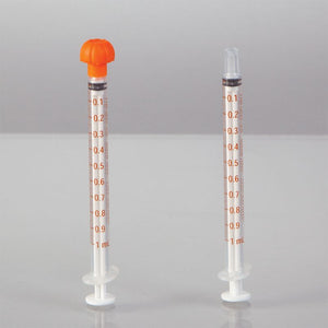 Health Care Logistics Oral Dispensers with Tip Caps, 1mL, Clear/Orange Markings, 100 Pack Health Care Logistics Oral Dispensers with Tip Caps, 1mL, Clear/Orange Markings, 100 Pack