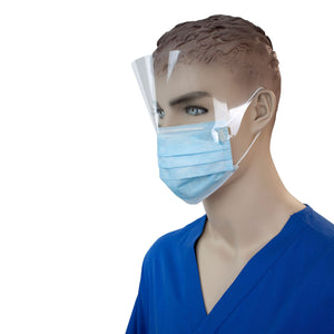 Procedure Face Mask w/ Ear Loop and Plastic Shield, Blue, 4/50/cs Procedure Face Mask w/ Ear Loop and Plastic Shield, Blue, 4/50/cs