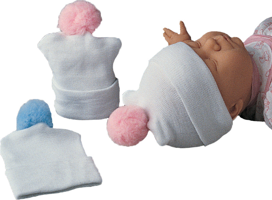 COMFOR BABY HAT W/POM NEWBORN BLUE
