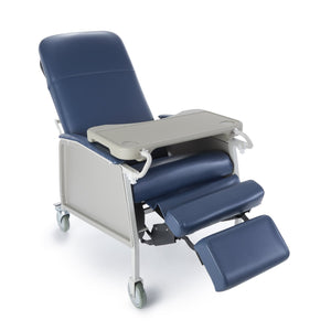 McKesson, 3-Position Recliner McKesson Blue Vinyl Upholstered Four 5 Inch Casters With 2 Locks, Count of 1 McKesson, 3-Position Recliner McKesson Blue Vinyl Upholstered Four 5 Inch Casters With 2 Locks, Count of 1