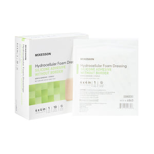 McKesson, Silicone Foam Dressing McKesson 4 X 4 Inch Square Silicone Gel Adhesive without Border Sterile, Box Of 10 McKesson, Silicone Foam Dressing McKesson 4 X 4 Inch Square Silicone Gel Adhesive without Border Sterile, Box Of 10