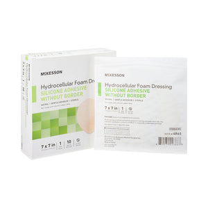 McKesson, Foam Dressing 7 X 7 Inch Without Border Film Backing Silicone Gel 4865, Box Of 10 McKesson, Foam Dressing 7 X 7 Inch Without Border Film Backing Silicone Gel 4865, Box Of 10