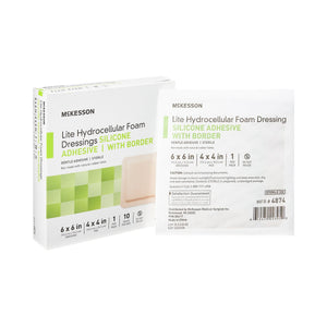 McKesson, Thin Foam Dressing 6 X 6 Inch With Border Film Backing Silicone Gel 4874, Box Of 10 McKesson, Thin Foam Dressing 6 X 6 Inch With Border Film Backing Silicone Gel 4874, Box Of 10