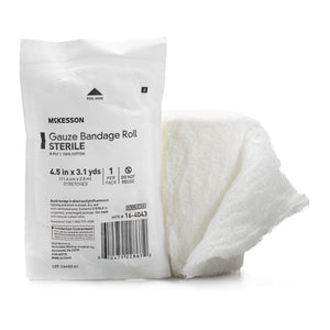 McKesson, Fluff Bandage Roll McKesson Cotton 6-Ply 4-1/2 Inch X 3-1/10 Yard Roll Shape Sterile, Count of 100 McKesson, Fluff Bandage Roll McKesson Cotton 6-Ply 4-1/2 Inch X 3-1/10 Yard Roll Shape Sterile, Count of 100