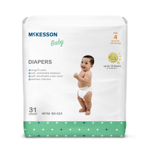 McKesson, Unisex Baby Diaper Size 4 Disposable Heavy Absorbency, Count of 4 McKesson, Unisex Baby Diaper Size 4 Disposable Heavy Absorbency, Count of 4