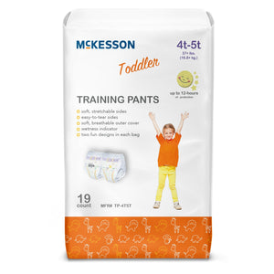 McKesson, Unisex Toddler Training Pants McKesson Pull On with Tear Away Seams 4T to 5T Disposable Heavy Absorb, Count of 4 McKesson, Unisex Toddler Training Pants McKesson Pull On with Tear Away Seams 4T to 5T Disposable Heavy Absorb, Count of 4