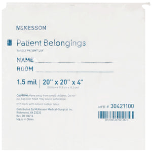 McKesson, Patient Belongings Bag McKesson 4 X 20 X 20 Inch Polyethylene Drawstring Closure White, Count of 250 McKesson, Patient Belongings Bag McKesson 4 X 20 X 20 Inch Polyethylene Drawstring Closure White, Count of 250