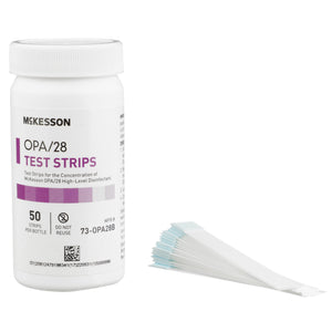 McKesson, OPA Concentration Indicator McKesson OPA/28 Pad 50 Test Strips Bottle Single Use McKesson, OPA Concentration Indicator McKesson OPA/28 Pad 50 Test Strips Bottle Single Use