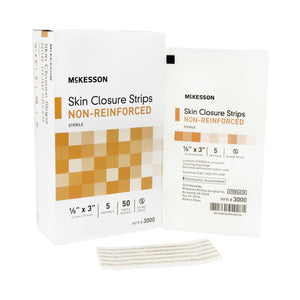 McKesson, Skin Closure Strip McKesson 1/8 X 3 Inch Nonwoven Material Flexible Strip Tan, Box Of 50 McKesson, Skin Closure Strip McKesson 1/8 X 3 Inch Nonwoven Material Flexible Strip Tan, Box Of 50