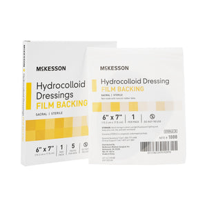 McKesson, Thin Hydrocolloid Dressing Film Backing 6 X 7 Inch Sacral Hydrocolloid 1885, Box Of 5 McKesson, Thin Hydrocolloid Dressing Film Backing 6 X 7 Inch Sacral Hydrocolloid 1885, Box Of 5
