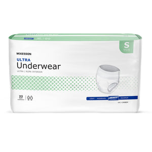 McKesson, Unisex Adult Absorbent Underwear McKesson Ultra Pull On with Tear Away Seams Small Disposable Heavy, Count of 4 McKesson, Unisex Adult Absorbent Underwear McKesson Ultra Pull On with Tear Away Seams Small Disposable Heavy, Count of 4