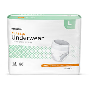 McKesson, Unisex Adult Absorbent Underwear Pull On with Tear Away Seams Large Disposable Moderate Absorbency, Case Of 4 McKesson, Unisex Adult Absorbent Underwear Pull On with Tear Away Seams Large Disposable Moderate Absorbency, Case Of 4