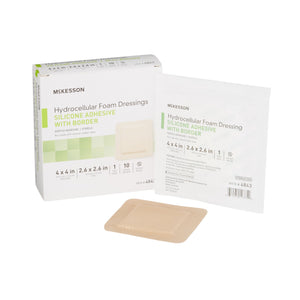 McKesson, Foam Dressing 4 X 4 Inch With Border Film Backing Silicone Gel 4843, Box Of 10 McKesson, Foam Dressing 4 X 4 Inch With Border Film Backing Silicone Gel 4843, Box Of 10