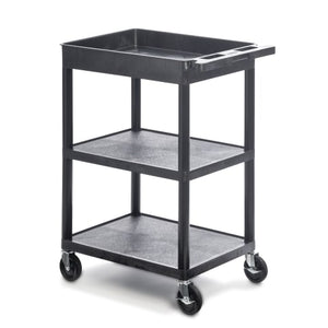 Utility Cart, 1 Tub, 2 Shelves 24?W x 18?D x 37.5?H Black Utility Cart, 1 Tub, 2 Shelves 24?W x 18?D x 37.5?H Black