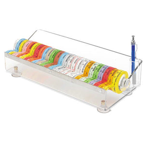 Label Tape Dispensers with Blade Holds 24 Rolls 14"W x 6"D x 4"H Label Tape Dispensers with Blade Holds 24 Rolls 14"W x 6"D x 4"H