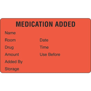 Medication Added, MEDICATION ADDED • Black type on red label Medication Added, MEDICATION ADDED • Black type on red label
