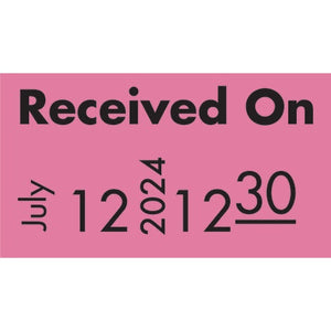 “Received On” Labels • Dispenser Roll • 2,500/roll, 8 rolls • Fluorescent Pink “Received On” Labels • Dispenser Roll • 2,500/roll, 8 rolls • Fluorescent Pink