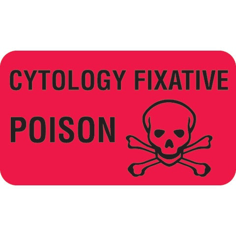 Marketlab Miscellaneous Medication Label Tape, "CYTOLOGY FIXATIVE POISON" • Red with black text and skull & cross bones (1) • 1.75"W x 1"H