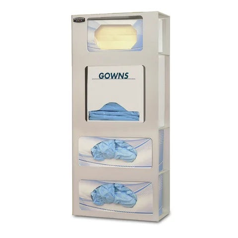 Bowman ABS Triple Face Mask and Single Face Shield Dispenser • 10.63"W x 5"D x 25.25"H, Quartz Beige