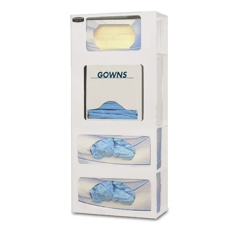 Bowman ABS Triple Face Mask and Single Face Shield Dispenser • 10.63"W x 5"D x 25.25"H, White