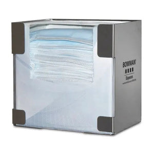 Bowman Stainless Large Box Single Mask Dispenser • 7.8"W x 5.25"D x 7.5"H Bowman Stainless Large Box Single Mask Dispenser • 7.8"W x 5.25"D x 7.5"H