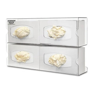 Bowman PETG Glove Box Dispenser, Premium Quad • 20.1"W x 3.95"D x 11.3"H Bowman PETG Glove Box Dispenser, Premium Quad • 20.1"W x 3.95"D x 11.3"H