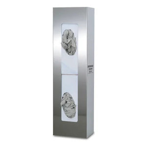 Bowman Stainless Steel Vertical Glove Box Dispenser, Double • 5.6"W x 3.94"D x 20.03"H Bowman Stainless Steel Vertical Glove Box Dispenser, Double • 5.6"W x 3.94"D x 20.03"H