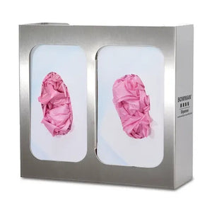 Bowman Stainless Steel Glove Box Dispenser with Dividers, Double • 10.59"W x 3.81"D x 10.03"H Bowman Stainless Steel Glove Box Dispenser with Dividers, Double • 10.59"W x 3.81"D x 10.03"H