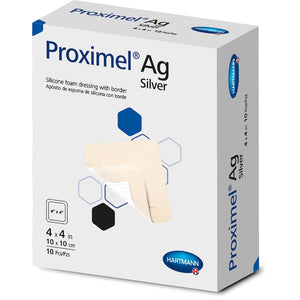 PROXIMEL AG SILICONE DRESSING W/ BORDER 4" X 4", 10/BOX PROXIMEL AG SILICONE DRESSING W/ BORDER 4" X 4", 10/BOX