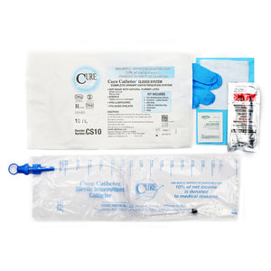 CURE CLOSED SYSTEM KIT WITH ACCESSORIES STRAIGHT TIP PRE-LUBRICATED CATHETER 10 FR CURE CLOSED SYSTEM KIT WITH ACCESSORIES STRAIGHT TIP PRE-LUBRICATED CATHETER 10 FR