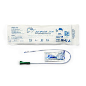 CURE MALE POCKET COUDE TIP CATHETER WITH LUBRICANT PACKET 14 FR 16" CURE MALE POCKET COUDE TIP CATHETER WITH LUBRICANT PACKET 14 FR 16"