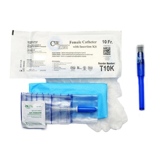 CURE FEMALE STRAIGHT TIP PRE-LUBRICATED TWIST CATHETER WITH INSERTION KIT 10 FR 6" CURE FEMALE STRAIGHT TIP PRE-LUBRICATED TWIST CATHETER WITH INSERTION KIT 10 FR 6"
