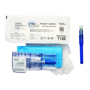 CURE FEMALE STRAIGHT TIP PRE-LUBRICATED TWIST CATHETER WITH INSERTION KIT 14 FR 6" CURE FEMALE STRAIGHT TIP PRE-LUBRICATED TWIST CATHETER WITH INSERTION KIT 14 FR 6"