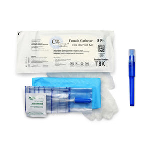 CURE FEMALE STRAIGHT TIP PRE-LUBRICATED TWIST CATHETER WITH INSERTION KIT 8 FR 6" CURE FEMALE STRAIGHT TIP PRE-LUBRICATED TWIST CATHETER WITH INSERTION KIT 8 FR 6"