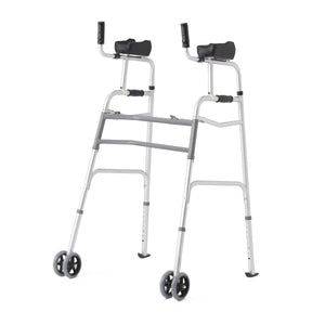 Medline Aluminum Upright Folding Walker with 5" Wheels, Adult Medline Aluminum Upright Folding Walker with 5" Wheels, Adult