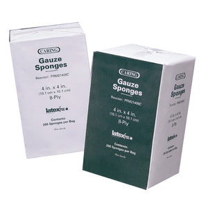CARING NONSTERILE, WOVEN GAUZE SPONGES, 4" X 4", 12-PLY, 200/BAG CARING NONSTERILE, WOVEN GAUZE SPONGES, 4" X 4", 12-PLY, 200/BAG