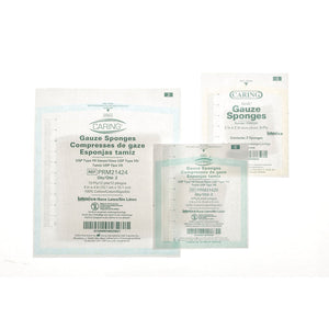 CARING WOVEN STERILE GAUZE SPONGE, 4" X 4", 12PLY, LATEX-FREE, 25-2'S/BOX CARING WOVEN STERILE GAUZE SPONGE, 4" X 4", 12PLY, LATEX-FREE, 25-2'S/BOX