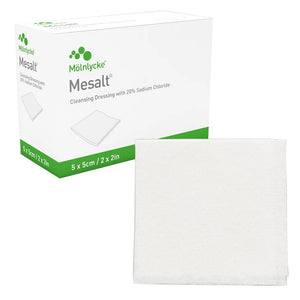 MOLNLYCKE MESALTCLEANSING DRESSING WITH 20% SODIUM CHLORIDE 3" X 3" FOLDED, STERILE MOLNLYCKE MESALTCLEANSING DRESSING WITH 20% SODIUM CHLORIDE 3" X 3" FOLDED, STERILE