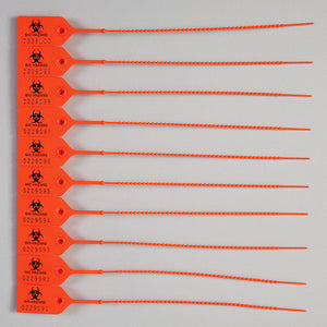 Biohazard Pull-Tight Seals, Numbered, Orange Biohazard Pull-Tight Seals, Numbered, Orange