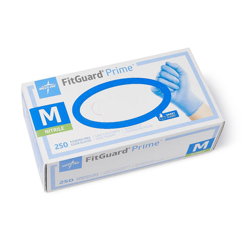 FitGuard Prime Powder-Free Nitrile Exam Gloves with SmartGuard Protective Film Barrier on the Box, Size M