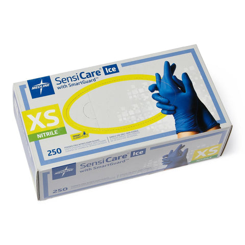 SensiCare Ice Powder-Free Nitrile Exam Gloves with SmartGuard Film, Size XS