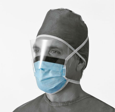 Medline Antifog Face Mask with Shield and Ties, Blue
