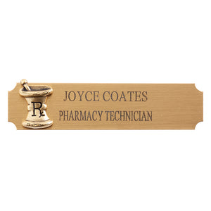 Brass Namebadge with Brass Mortar and Pestle Brass Namebadge with Brass Mortar and Pestle