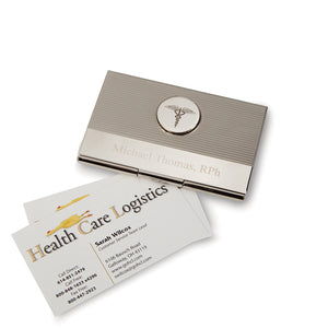 Card Case with Caduceus, Personalized Card Case with Caduceus, Personalized