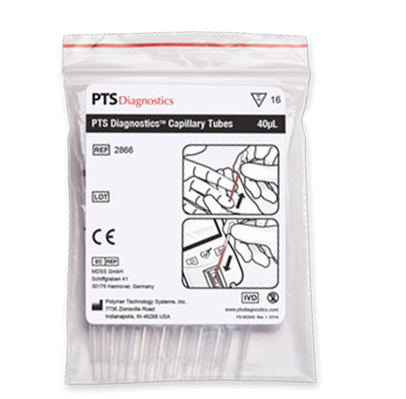 PTS Diagnostics Capillary Blood Collection Tube Micro-hematocrit Plain 40 µL Black Stripe Without Closure Glass Tube, 16/BG