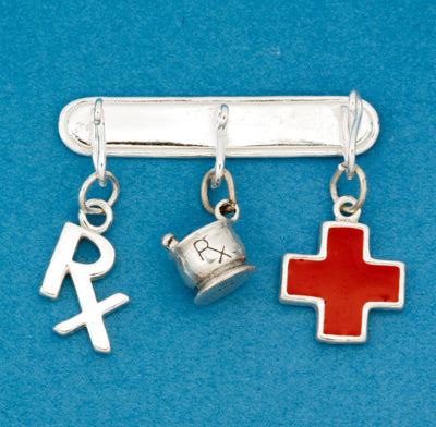 Pharmacy Charm Pin with Three Charms
