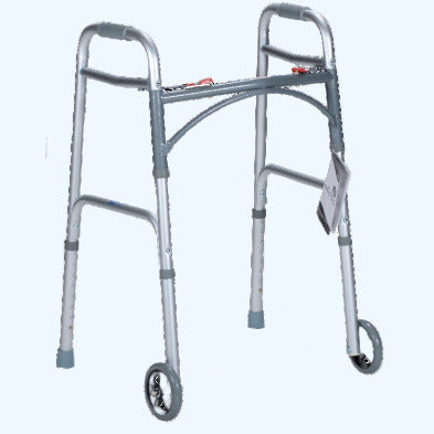 Adult Two Button Folding Walker w/ 5" Wheels, 32.5" - 39.5", 1pc/bag