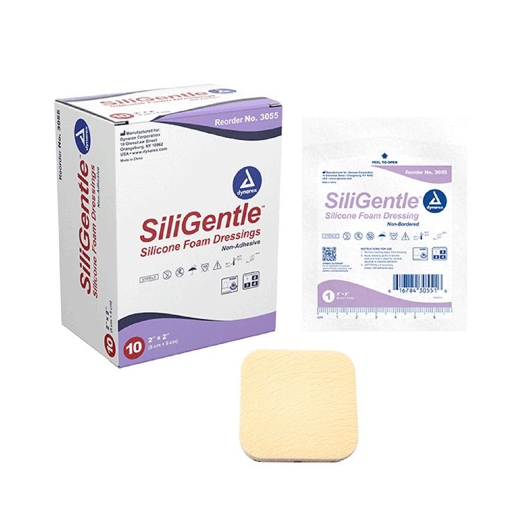 SiliGentle - Non-Adhesive Silicone Foam Dressing, 2" x 2", 12/10/cs