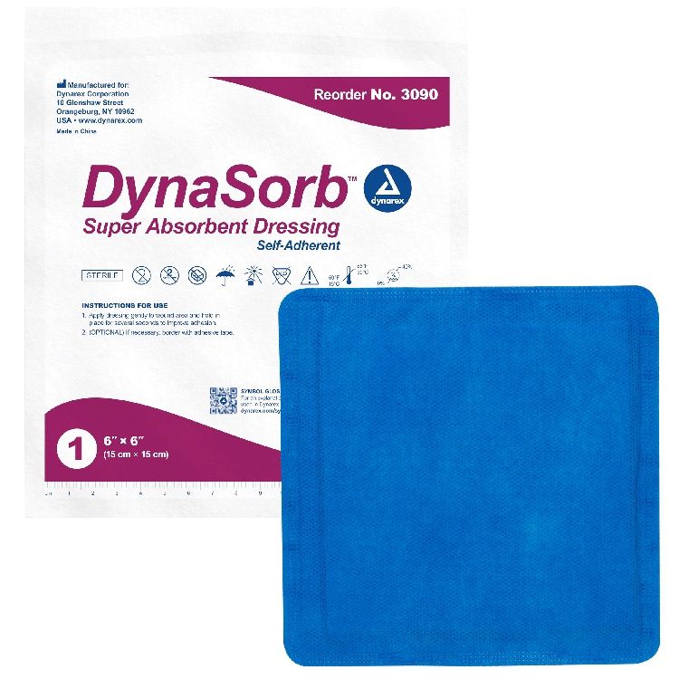 DynaSorb - Super Absorbent Dressing, Non-Adhering, 6" x 6", 12/10/cs